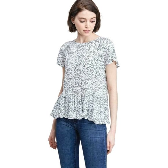 Arrays Ivory Floral Peplum Blouse S Short Sleeve Lightweight Polyester NEW - Picture 3 of 7